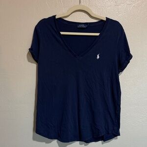 Polo by Ralph Lauren Women's Dark Blue V-Neck Tee